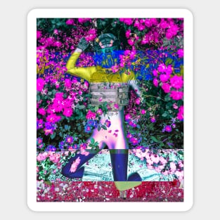 Astronaut Cyborg Lying in a Field Cyberpunk Glitch Art Sticker